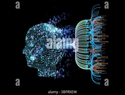 Automation data analytic with 3d rendering ai brain with digital visualization for big data scientist Stock Photo