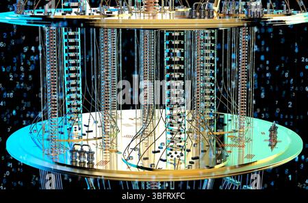3d rendering golden quantum computer machine close up Stock Photo