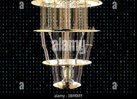 3d rendering golden quantum computer machine close up Stock Photo