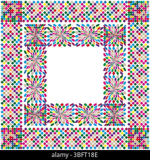 Colorful square frame. Multicolor border vector. Patterned shape design. Geometric symmetry. Stock Vector