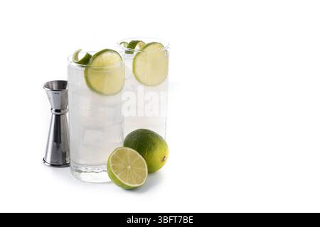 Gin Fizz cocktail with lime isolated on white background Stock Photo
