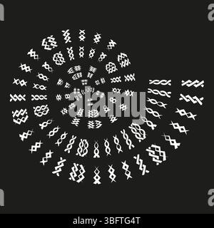 Circular arrow pattern. Radial direction symbols. Vector rotation design. Dynamic movement illustration. Stock Vector