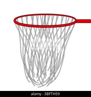 Basketball hoop with red rim and hanging net on white background. School sports equipment vector illustration. For back to school theme, education vis Stock Vector