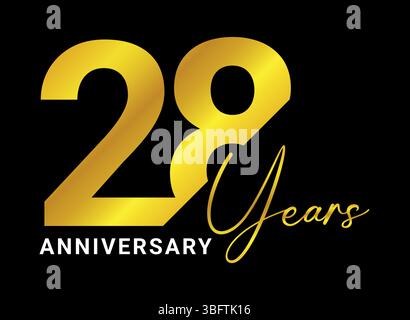 elegant 28 years anniversary design in gold text on black background used for celebration and milestones Stock Vector