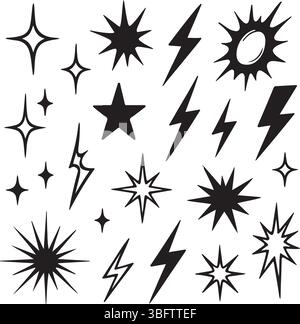 Retro Lightning Bolt Starburst Clipart Bundle Stock Vector