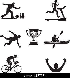 Sports Activity Silhouette Icons Set in Vector Style Stock Vector