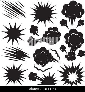 Comic explosion effect set. Vector dust smoke cloud, puff, mist, fog ...