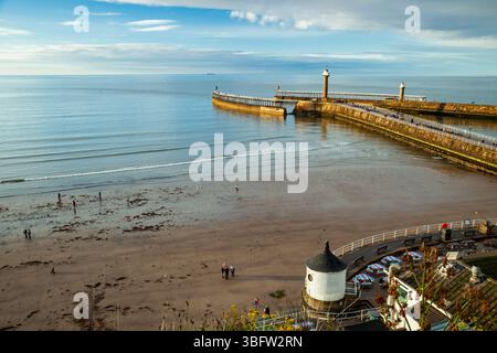 Sunset on Whitby Beach, Whitby, North Yorkshire. Stock Photo