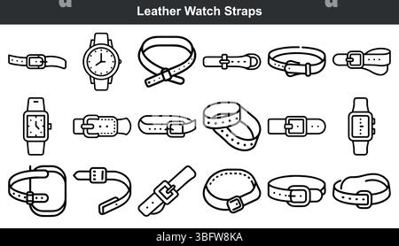 Leather watch straps collection various styles designs Stock Vector