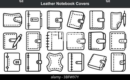 Leather notebook covers collection design elements Stock Vector