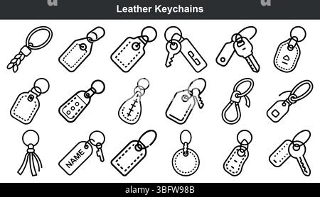 Leather keychains collection various styles designs Stock Vector