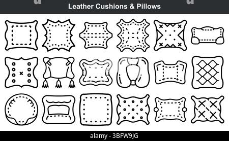 Leather cushions pillows various shapes styles designs Stock Vector