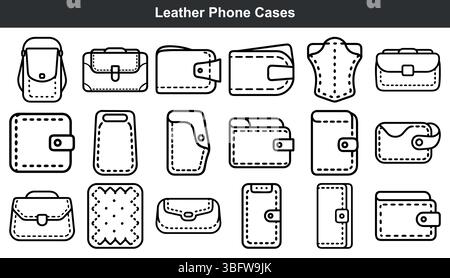 Leather phone cases wallets and bags collection Stock Vector