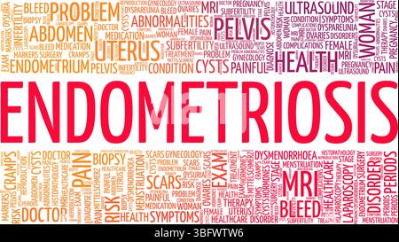 Endometriosis word cloud conceptual design isolated on white background. Stock Vector