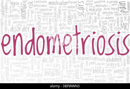 Endometriosis word cloud conceptual design isolated on white background. Stock Vector