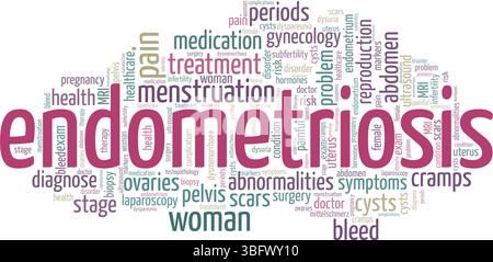 Endometriosis word cloud conceptual design isolated on white background. Stock Vector