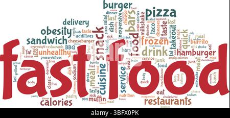 Fast Food word cloud conceptual design isolated on white background. Stock Vector