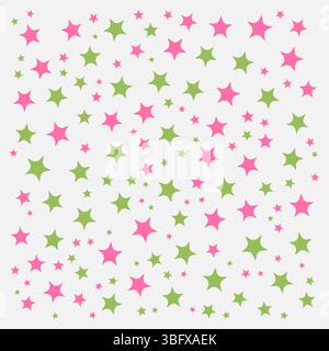 Abstract seamless pattern with star pink and green organic shapes on a white background. Ideal for textiles, wallpapers and digital design, vector ill Stock Vector