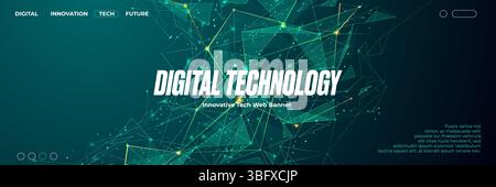 Abstract green technology banner with connected dots and lines wave.  Stock Vector