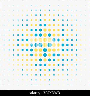 Halftone circular abstract background pattern with yellow and blue color, vector illustration Stock Vector