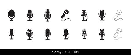 Vintage and Modern Microphone Icon Set for Audio, Podcast, and Music Stock Vector