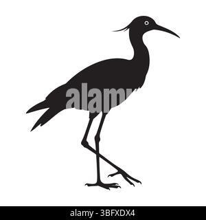 Crane or Stork Bird Silhouette Vector for Wildlife and Nature Design Stock Vector