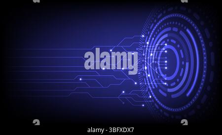 Futuristic technology background featuring glowing blue circuit lines and a circular digital interface, Perfect for themes like innovation, AI or cybe Stock Vector
