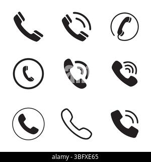 Phone Call Icon Set for Mobile App, Contact, and Communication UI Stock Vector