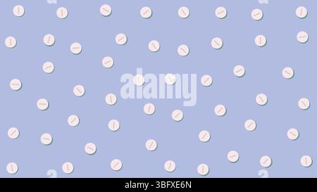 Blue and white pills background. Blue medical backdrop. Small pills with shadows background. Stock Vector
