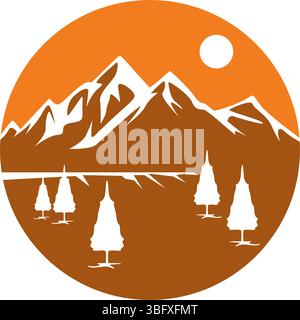 Trees and mountains vector scene Stock Vector