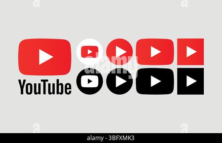 YouTube Logo Icons Set for Editorial Use – Media Platform Interface Buttons Stock Vector