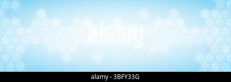 Medical background with modern blue gradient and tech pattern. Hexagon innovation banner for healthcare or science concept. Light dots and lines. Vect Stock Vector