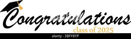 Congratulations Class of 2025 Banner with Graduation Cap Stock Vector