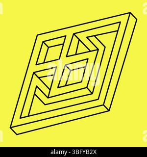 Impossible shape. Penrose optical illusion. Abstract infinite geometric object. Impossible eternal figure. Isolated on a yellow background. Vector Stock Vector