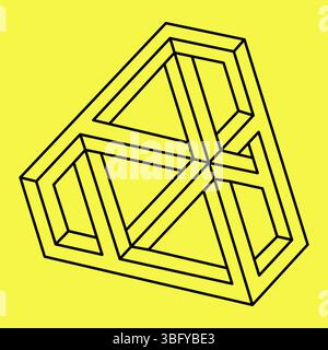 Impossible shape line art. Optical illusion. Endless shape. Abstract infinite geometric object. Impossible eternal figure isolated on a yellow Stock Vector