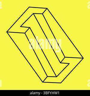 Impossible shape line art. Optical illusion. Endless shape. Abstract infinite geometric object. Impossible eternal figure. Isolated on a yellow Stock Vector