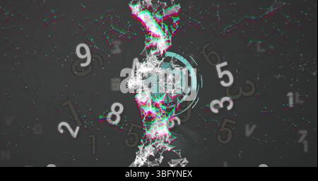 Image of dna, numbers, clock and connections on black background Stock Photo