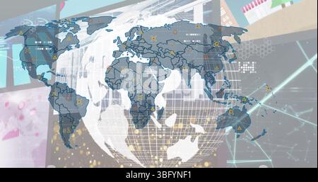 Image of data processing over globe and world map Stock Photo