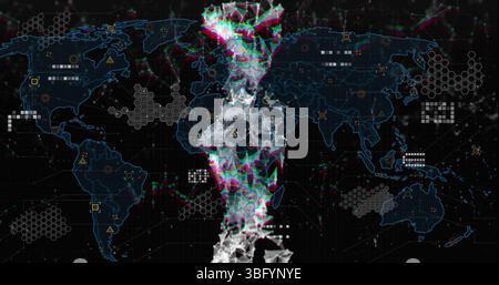 Image of dna strand, data processing and statistics over world map Stock Photo