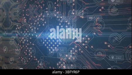 Image of social media icons over processor socket Stock Photo