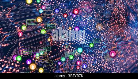 Image of social media icons over processor socket Stock Photo