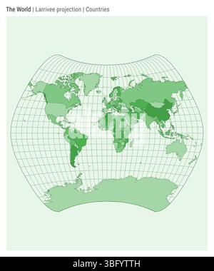 World Map. Larrivee projection. Countries style. High Detail World map for infographics, education, reports, presentations. Vector illustration. Stock Vector