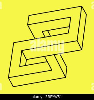 Optical illusion. Vector illustration isolated on yellow. Sacred geometry. Black lines on a yellow background. Op art.  Stock Vector