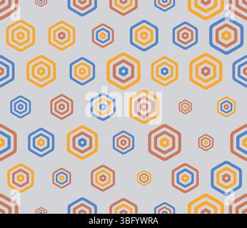 Geometric template background. Multicolored geometric elements of varied size. Bold rounded stacked hexagon cells. Large hexagon shapes. Stock Vector