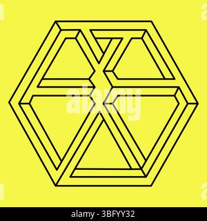 Optical illusion. Geometric shape. Impossible hexagon. Optical art. Stock Vector