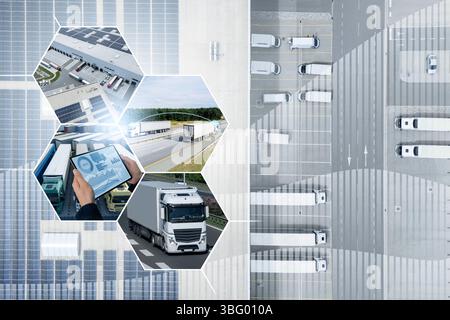Fleet management, freight transportation and smart logistics concept. Stock Photo
