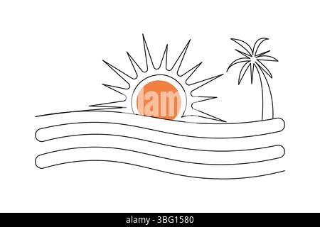 Sunset continuous one line drawing of beautiful scenery Stock Vector