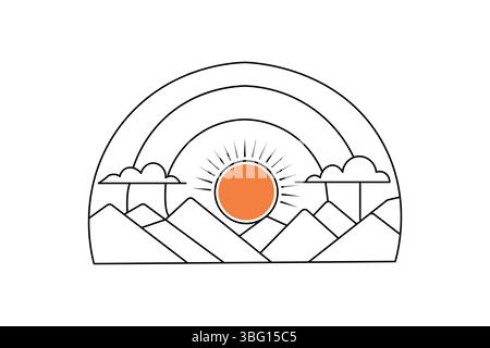 Sunset continuous one line drawing of beautiful scenery Stock Vector