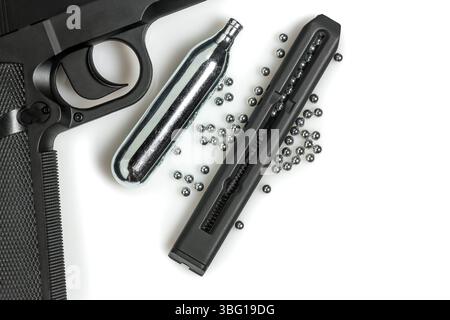 airsoft gun with co2 cartridge and metallic pellets Stock Photo