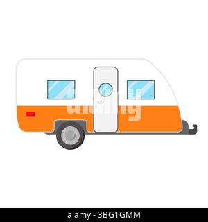 Camping Trailer Van for Travel and Adventure Vector Illustration. This compact mobile home is designed for road trips and outdoor adventures. Stock Vector